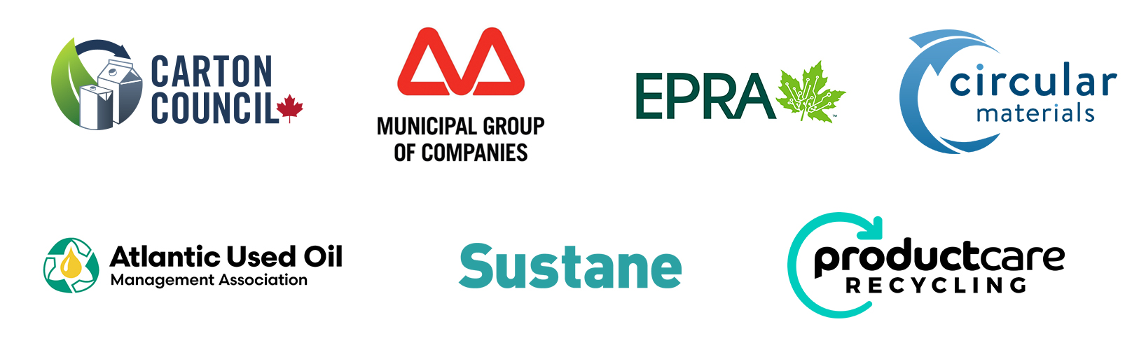 Sponsor logos: Carton Council, Municipal Group of Companies, EPRA, Circular Materials, Atlantic Used Oil Management Association, Sustane Technologies, Produce Care Recycling