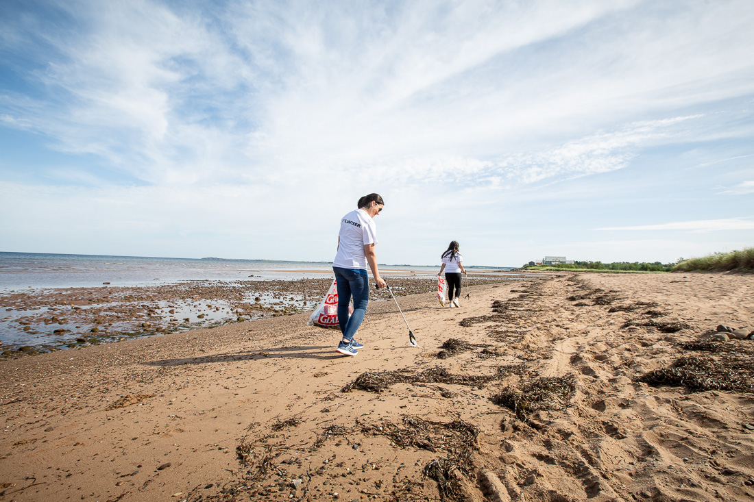 Person picking up beach litter