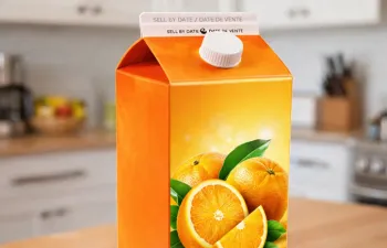 An orange juice carton