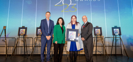 Mobius Award Winner Ally Chant receiving her award from 2023