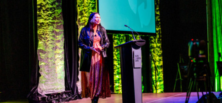 Mobius award speaker on stage