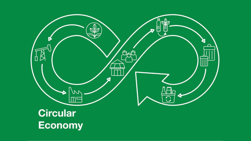 an infographic of an infinity symbol and an arrow on a green background